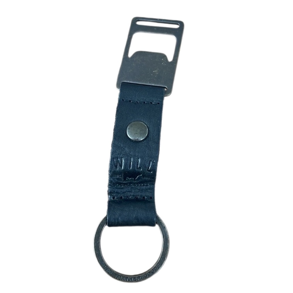 WILL Leather Goods Genuine Black Leather Bottle Opener Keychain